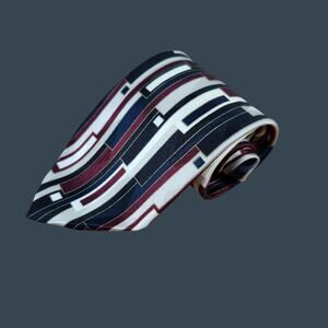 Zylos George Machado Men's 100% Italian Silk Tie Geometric Pattern Burgundy/Navy